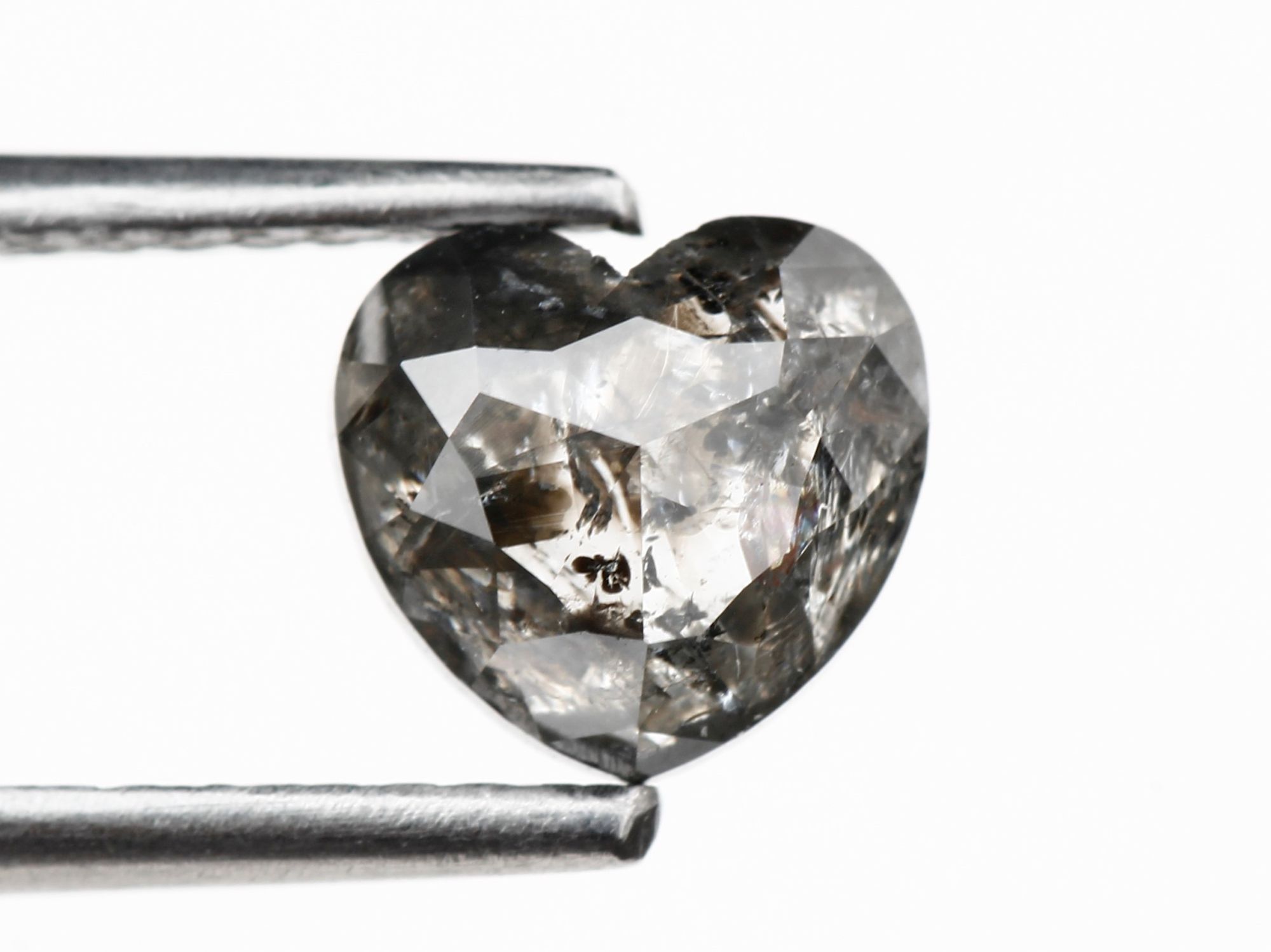 1.41 Carat Heart Gray Rose Cut Salt and Pepper Diamond For Engagement Ring 